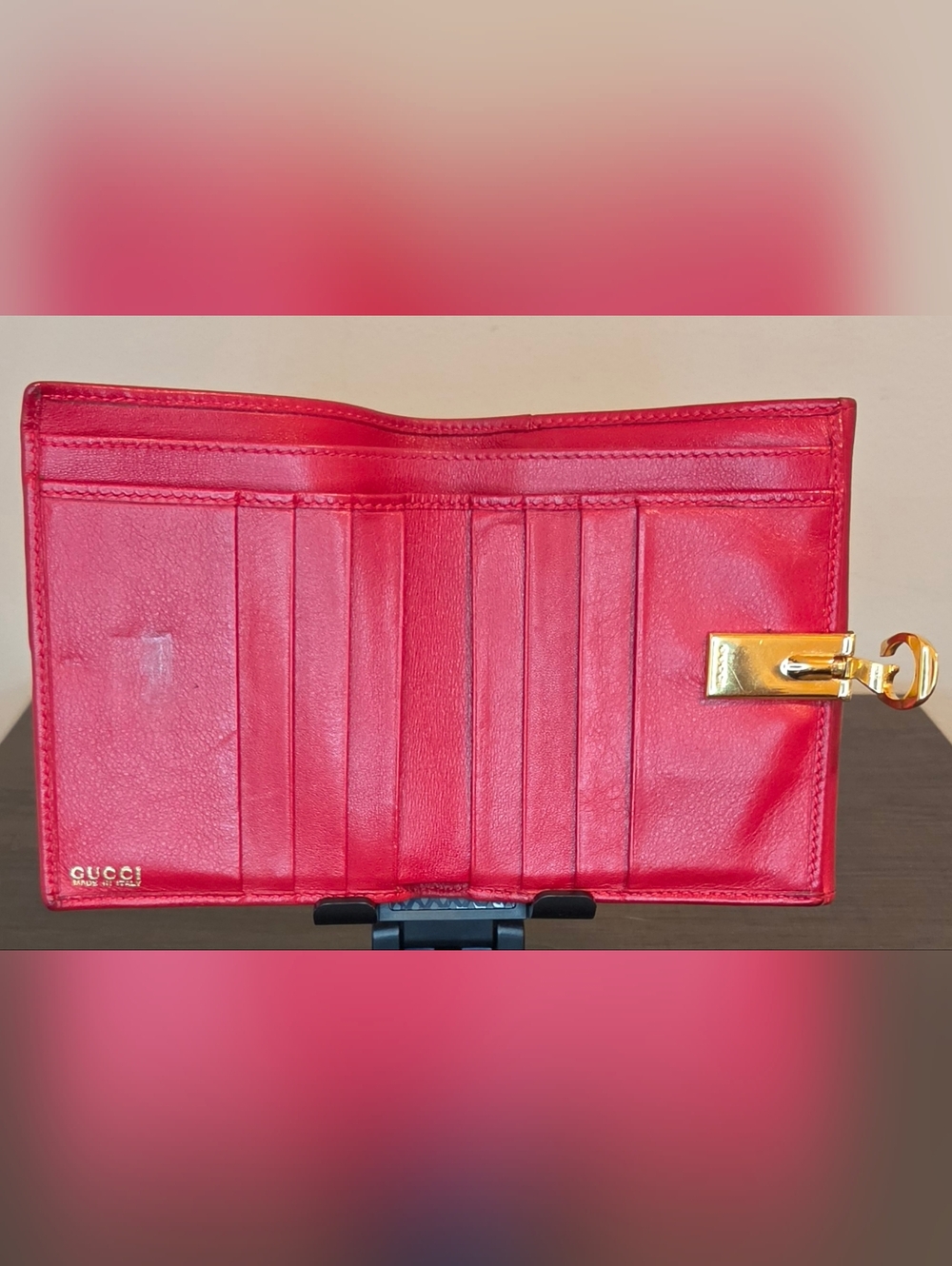 Gucci Red Leather Horsebit Bifold Wallet Vintage 1996 Gold Hardware w/ Box - Picture 9 of 16